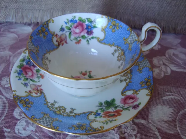 Aynsley OBAN English Bone China Roses & Floral Cup Saucer Duo - Excellent Cond.