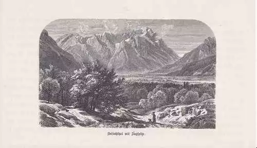 Loisach Loisachtal Zugspitze HOLZSTICH von 1873 Garmisch-Partenkirchen Kochelsee