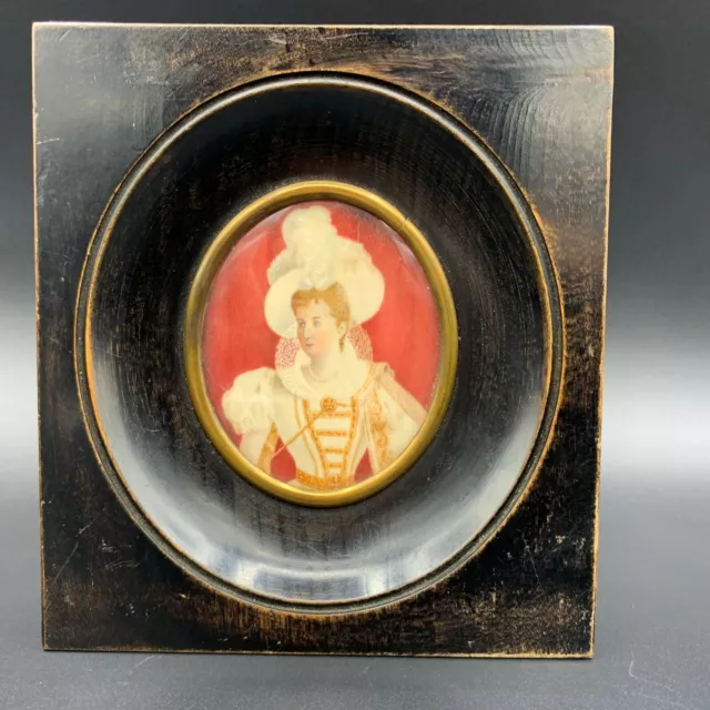 19C Antique French Empire Era Royal Lady Painting Portrait Convex Glass Hanging