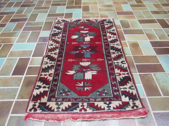 Alter Handgeknüpft Perser Orient Teppich HERIZ Kelim Läufer Carpet Rug 112x68cm