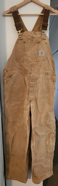 Vintage VERY CLEAN Carhartt 38X32 R01 BRN Bib Overalls Duck Canvas USA Union