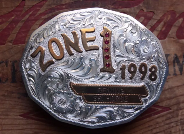 Vintage Diablo Silver Overlay Zone 1  Reining Sr. Horse 1998 Trophy Belt Buckle