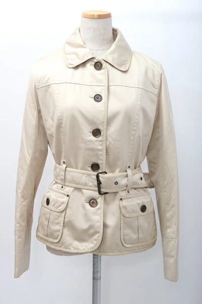 Burberry London Padded Leather Piping Nylon Jacket Ljka58109 Glossy Beige 40 Sec