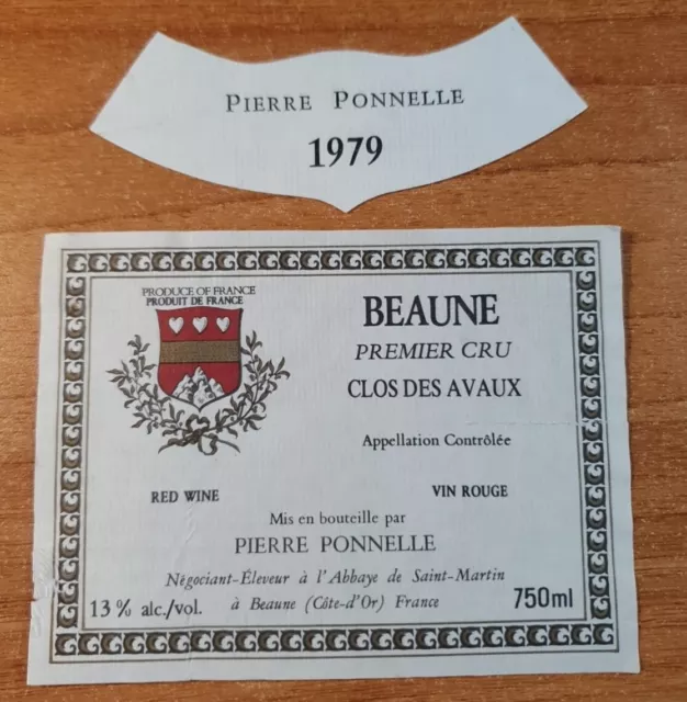 Etiquette de vin/ Wine Label BEAUNE Clos Avaux (PONNELLE P.) 1979 décollée