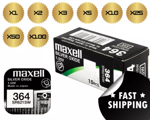 MAXELL 364 SR621SW Silver Oxide Watch Battery 1.55v