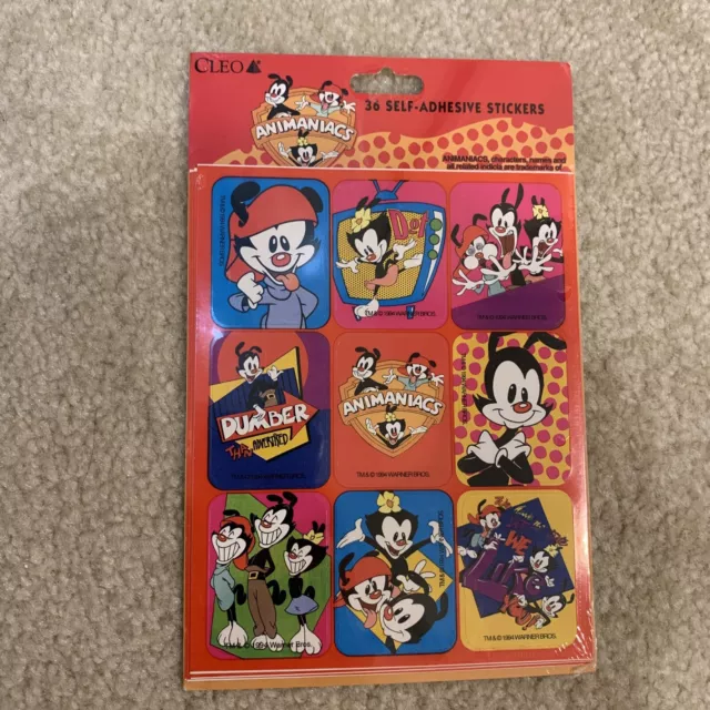 Animaniacs 36 Self Adhesive Stickers Warner Bros Cleo 1994 Vintage Cartoon