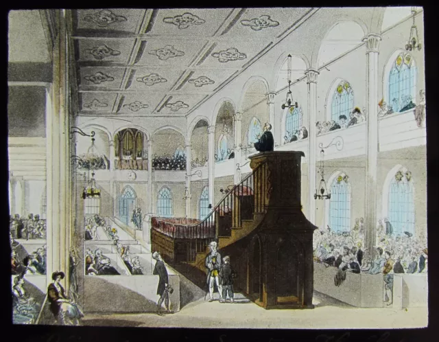 COLOUR Glass Magic Lantern Slide PHILANTHROPIST SOCIETY THE CHAPEL C1890