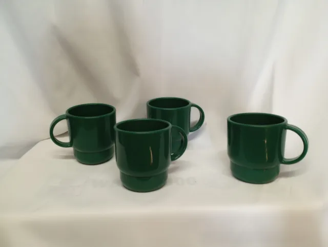 Set Of 4 vintage Green Tupperware Coffee/Tea Mugs/Cups #2224B-3 (TU78)
