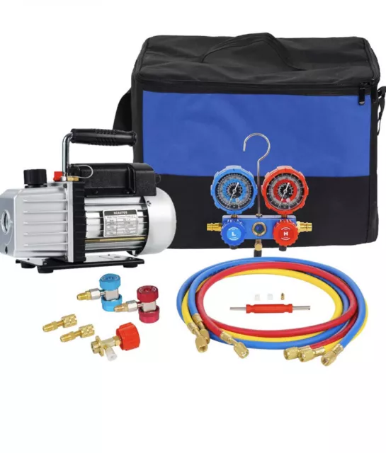 VEVOR 3.6CFM 1/4HP Vacuum Pump with AC Manifold Gauge Set R12 R502 R134A R22
