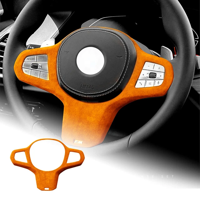 Suede Leather Car Steering Wheel Button Panel Cover Trim For BMW X5 2018-2022