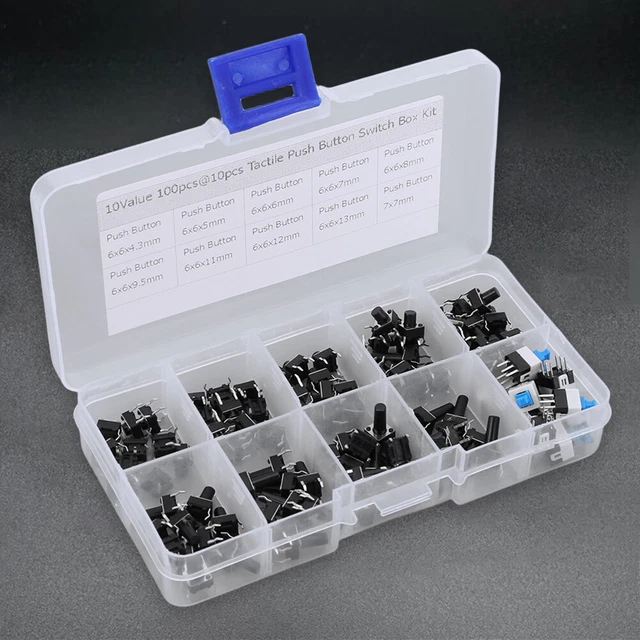 100pz Kit Interruttori Touch 4 Pin 10 Modelli Tasti Remoti Pulsante Tasto Assortimento