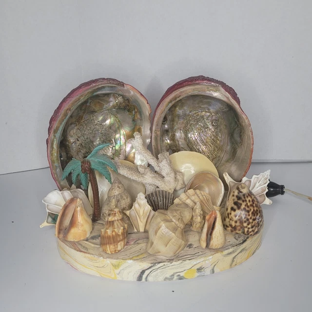 VINTAGE 1950S MID Century TV Lamp Conch Sea Shell Red Light Beach Decor