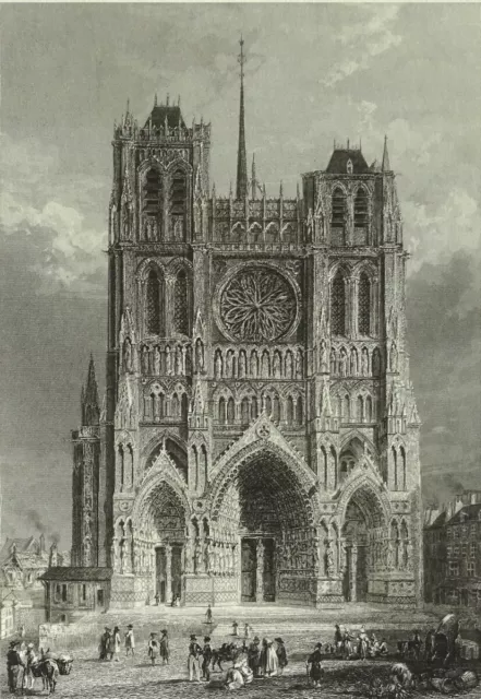 FRANCE: Vue de la Cathédrale d'AMIENS au 19eme siècle - Gravure du 19eme siècle