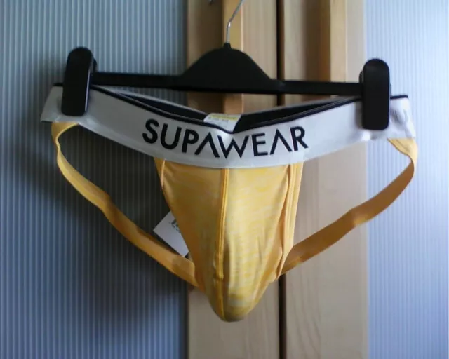 SUPAWEAR Chicos Hombre Jockstrap Amarillo Micropiel Bolsa Mejorar Nueva con Etiquetas