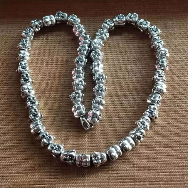 Chinese old Tibet Silver Buddha head Bead handmade necklace LQ38