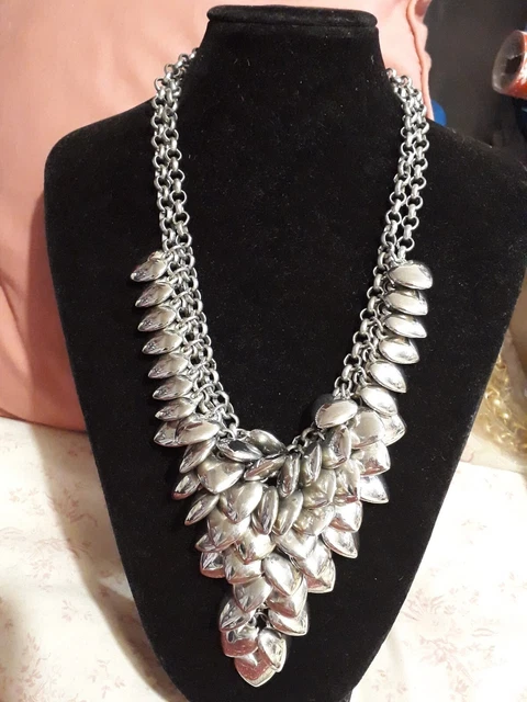 White Metal Cascading Hearts Metal Necklance 54 cms long Plus 8 cms extender