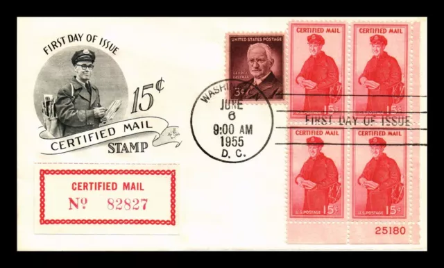 Dr Jim Stamps Us Cover Certified Mail Fdc Scott Fa1 Plate Block Artcraft Cachet