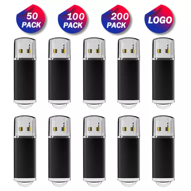 Lot 50/100/200PCS Black 128MB USB Flash Drive Storage Memory Stick Custom Logo