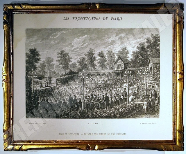 SUPERB ENGRAVING theatre Pré Catelan Bois de Boulogne PROMENADES DE PARIS 1882