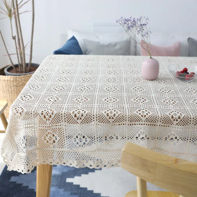 White Crochet Hollow Decorative Table Cloth Cotton Lace Tablecloth Home Decor