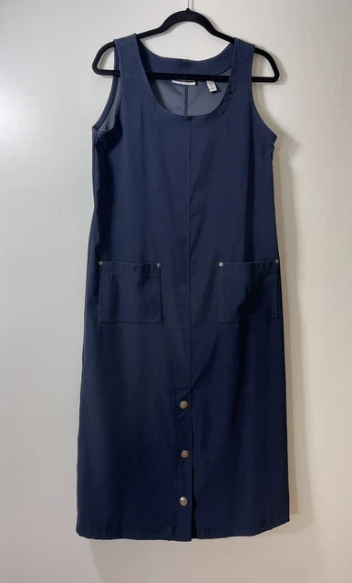 Amanda Smith Womens Size 6 Blue Faux Suede Tank Dress Front Pockets Buttons