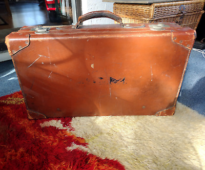 Vintage Antique English  LEATHER Case Suitcase Luggage
