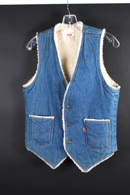 Vintage Levi's Sherpa Lined Denim Vest Mens Size Small USA