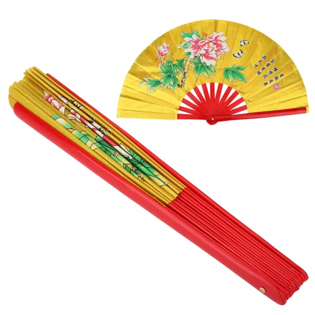 (Gold)Tai Chi Fan Chinese Kung Fu Martial Arts Fan Bamboo Silk Fan Right Hand