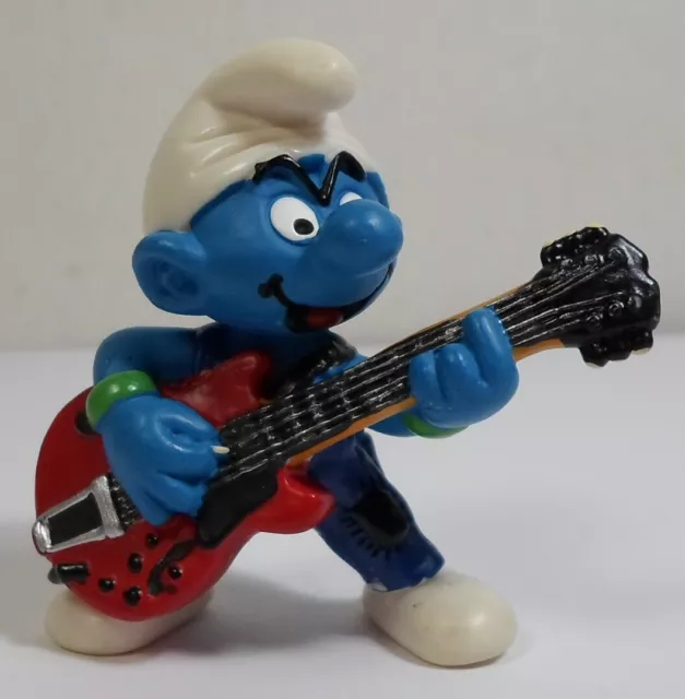 Peyo Schleich Smurfs Vtg 1997 # 20449 Lead Red Guitar Smurf Pvc Figure Figurine