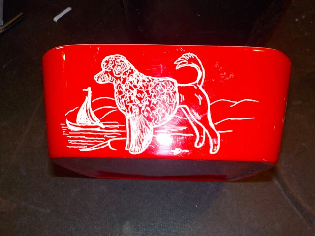 Portuguese water Dog  hand cut ceramic bowl,, signed