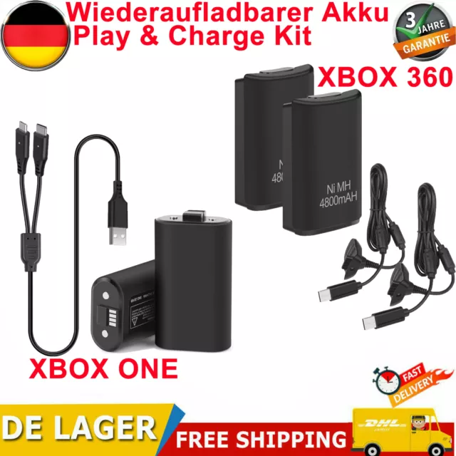 2 Pack Wiederaufladbarer Akku für XBox One/Xbox 360 Controller Play & Charge Kit
