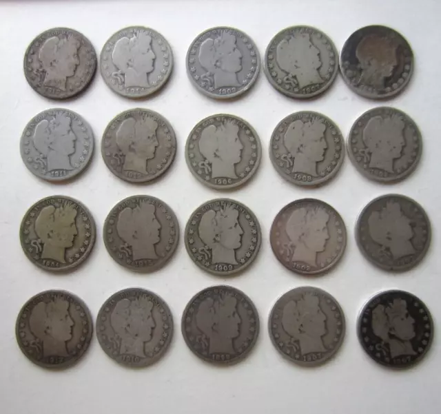 Barber HALF DOLLAR Roll - Full Dates - 20 Coins -MIXED DATES/ MINTS. FREE SHIP