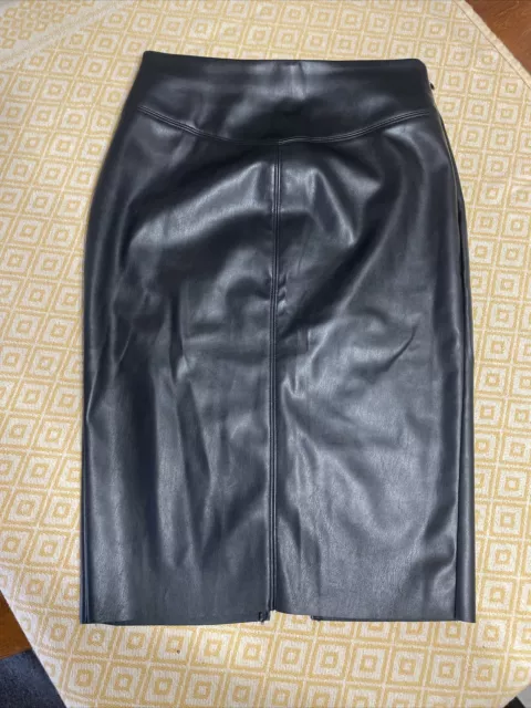 Express Faux Leather Black Midi Pencil Skirt Size 4 High Rise Stretch