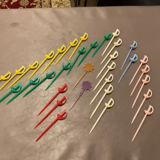 Lot of 33 Plastic Cocktail Toothpicks Swords Barware Vintage 70s