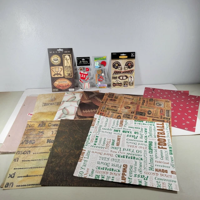 Lote de suministros de álbum de recortes deportivo - papel y pegatinas