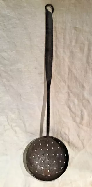 Antique Blacksmith Made 19Th Century Wrought Iron Strainer Pierced Ladle