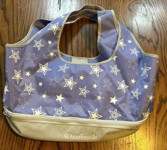 American Girl Doll Carrier Tote Bag With Storage Pockets Stars Purple Gray