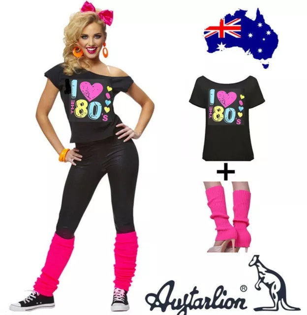 Book Week Ladies Adult I Love the 80's T-shirt Leg Warmer Fancy Dress Costume