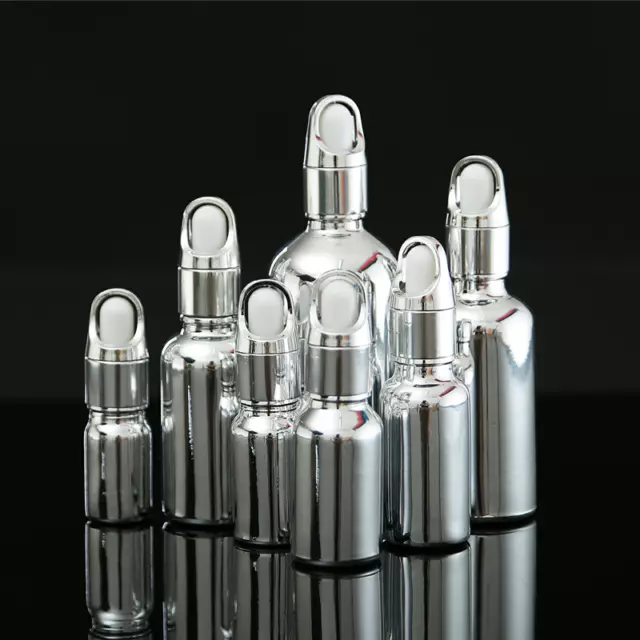 10x Silbern Leere Glas Tropfflaschen Flüssig Pipette Behälter Reise 5ml-100ml 2