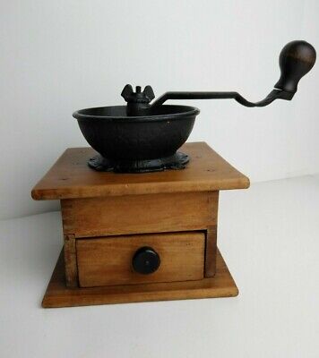 Antique Coffee Grinder L&S Brighton Cast Iron & Wood with Drawer