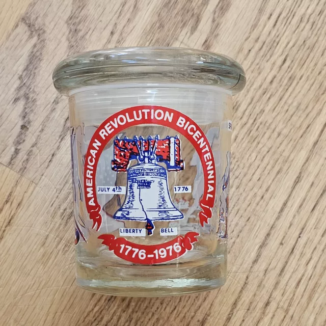 Vintage AMERICAN REVOLUTION BICENTENNIAL Jar Glass Enco Natl Corp 1974 With Lid