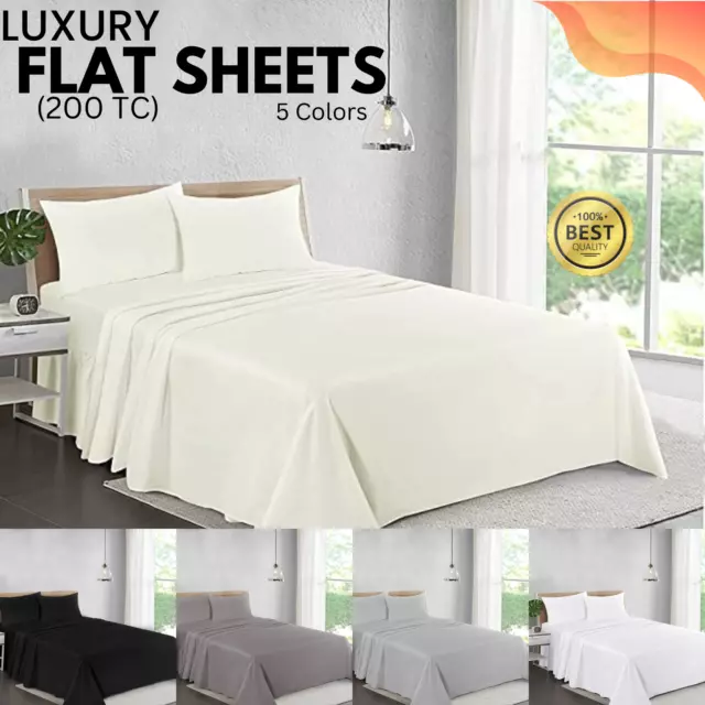 Luxury FLAT SHEET BED SHEETS 100% Egyptian Cotton 200TC Pillowcases All Sizes UK