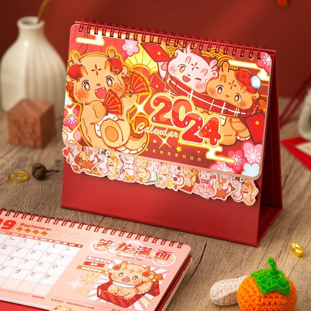 CHINESE DRAGON NEW Year 2024 Calendar Standing Flip Calendar Kids EUR