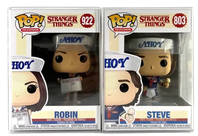 Funko Pop! Stranger Things Steve #803 & Robin #922 Set of 2 with Protectors