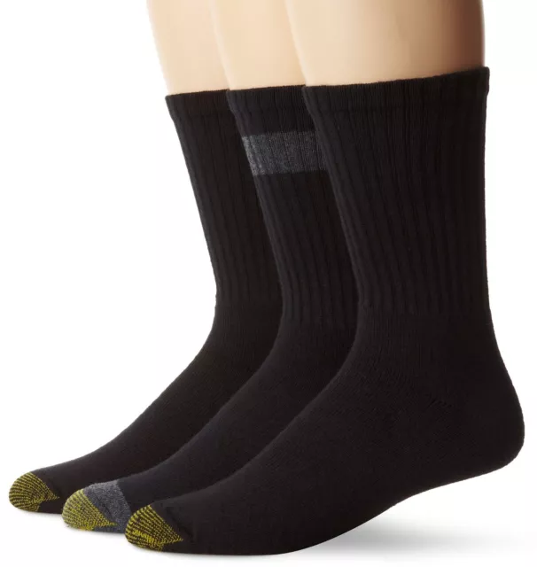 $35 Gold Toe New Men'S 3-Pairs Pack Black Cotton Sport Crew Socks Shoe Size 6-12