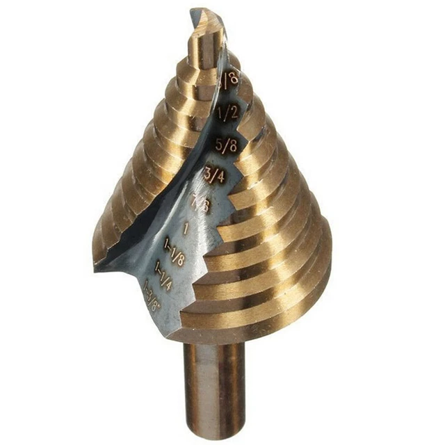 Quick Change Spiral Grooved Step Drill Bit 10 Step Drill Bit Size 1/4" to 1-3/8"