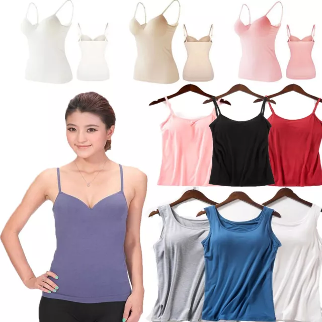 Cheap Padded Tank Top Women Soft Casual Bra Ladies Spaghetti Cami Top Vest Female  Camisole With Built In Bra Adjustable Strap