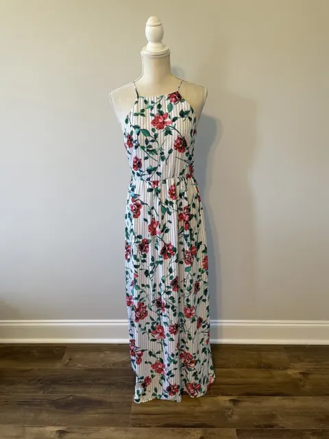 Everly Dress Womens Small Multicolor Maxi Halter Sleeveless Rose Floral