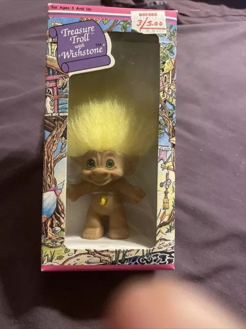 ACE NOVELTY TREASURE Troll Doll w/Yellow Wishstone Yellow Hair NIP