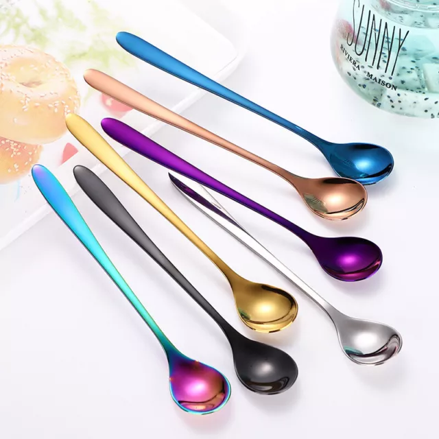 4x Stainless Steel Tea Spoons Long Handle Latte Ice Cream Sundae Coffee Spoon